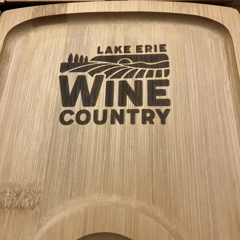NEW Greenophile Set Of 4 Wine Bamboo APPETIZER Plate Wine Glass Holder Lake Erie